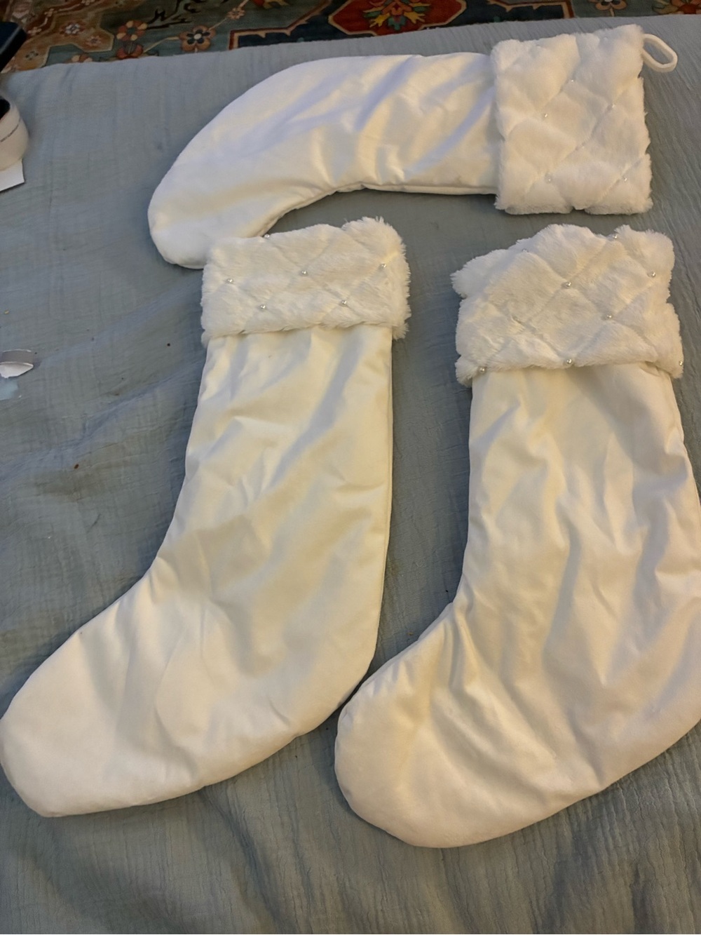 Elegant Cream Faux Fur Holiday Stockings Set - Unbranded